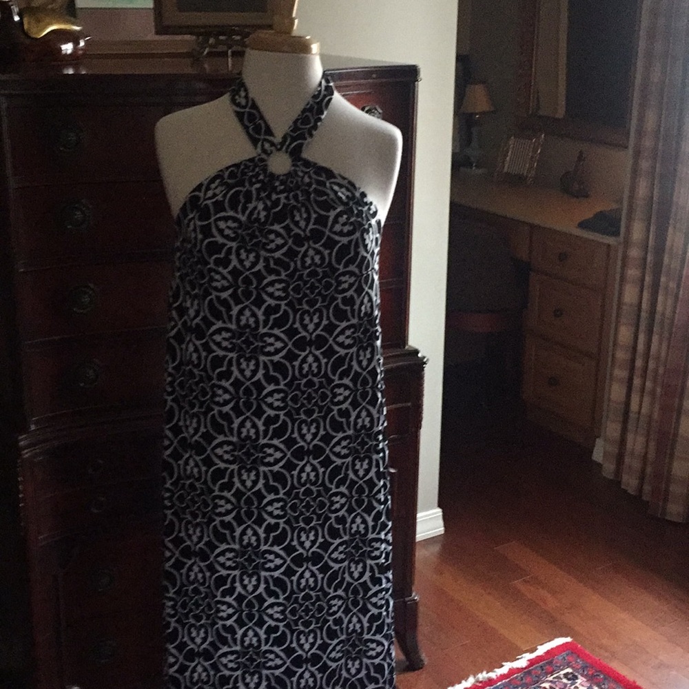 Floor length halter dress w tie